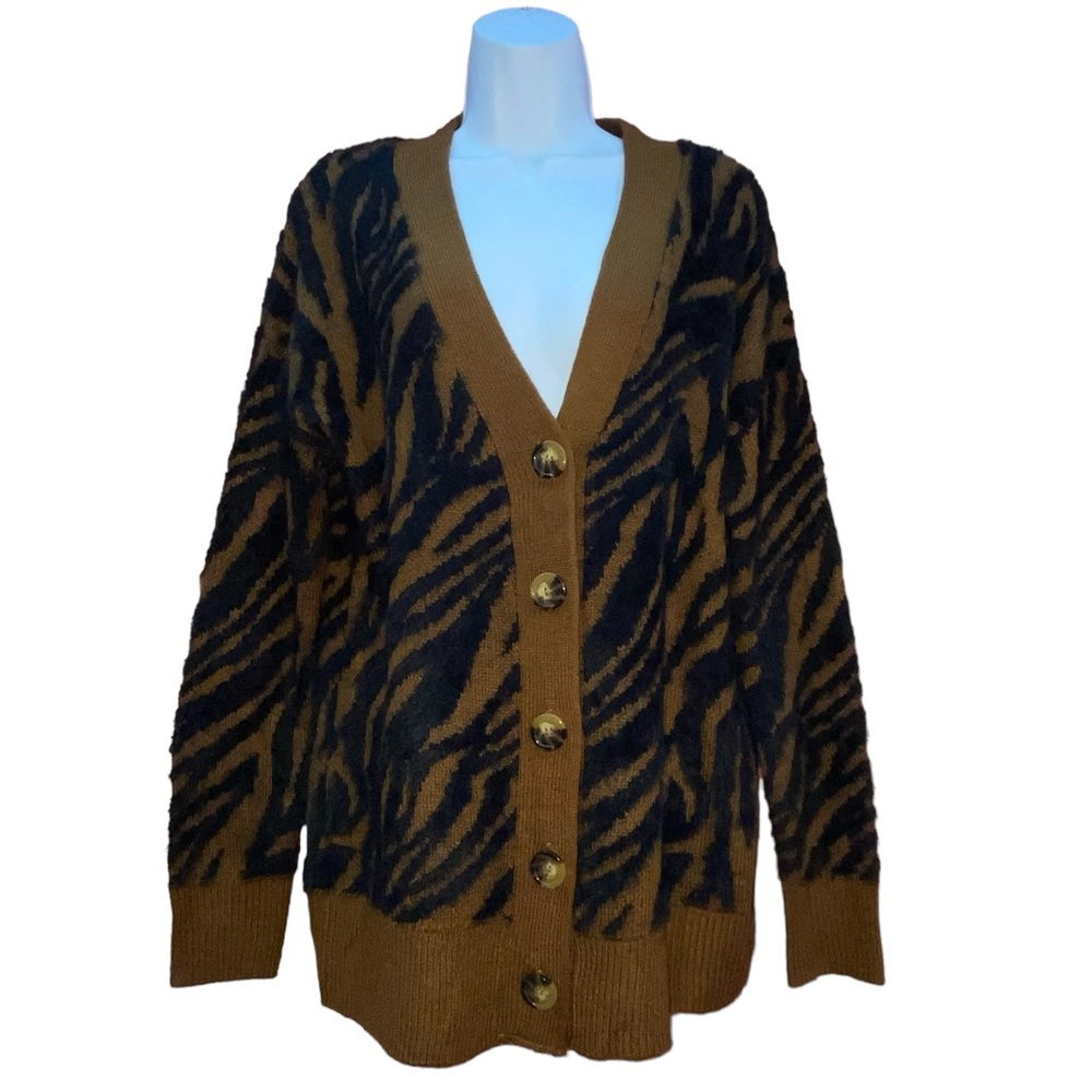 NEW Time and Tru Fuzzy Zebra Print Eyelash Cardigan - Women’s M 8/10 NWOT